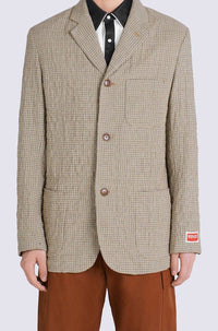 Blazer à carreaux en laine - Dark Camel