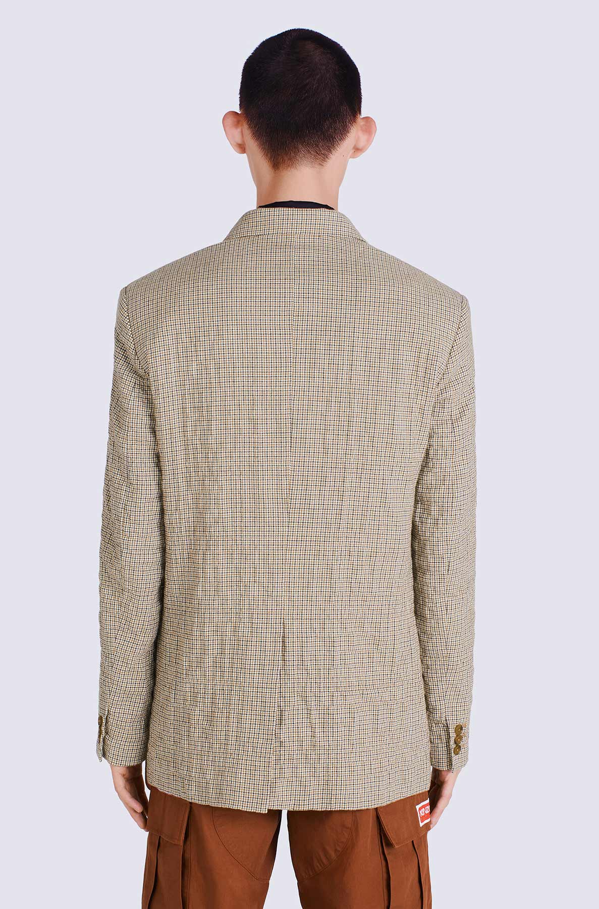 Blazer à carreaux en laine - Dark Camel