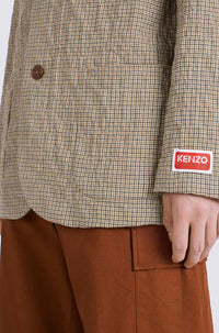 Blazer à carreaux en laine - Dark Camel
