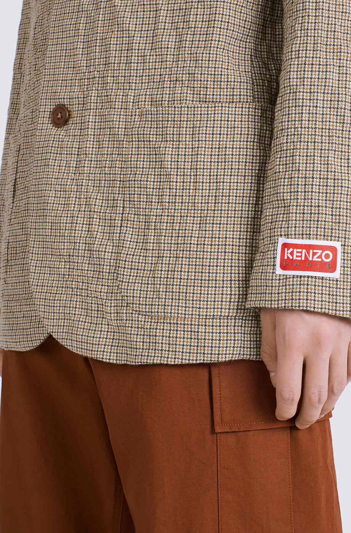 Blazer à carreaux en laine - Dark Camel