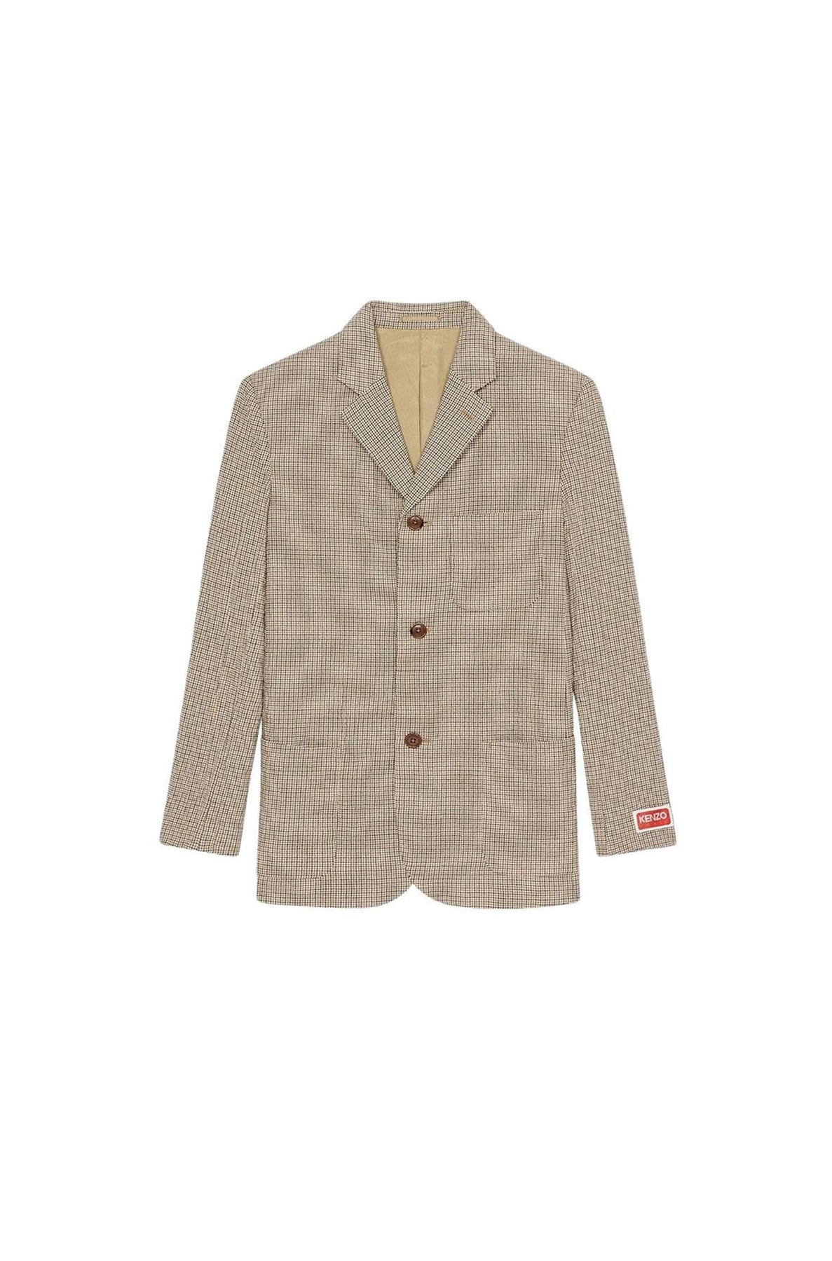 Blazer à carreaux en laine - Dark Camel