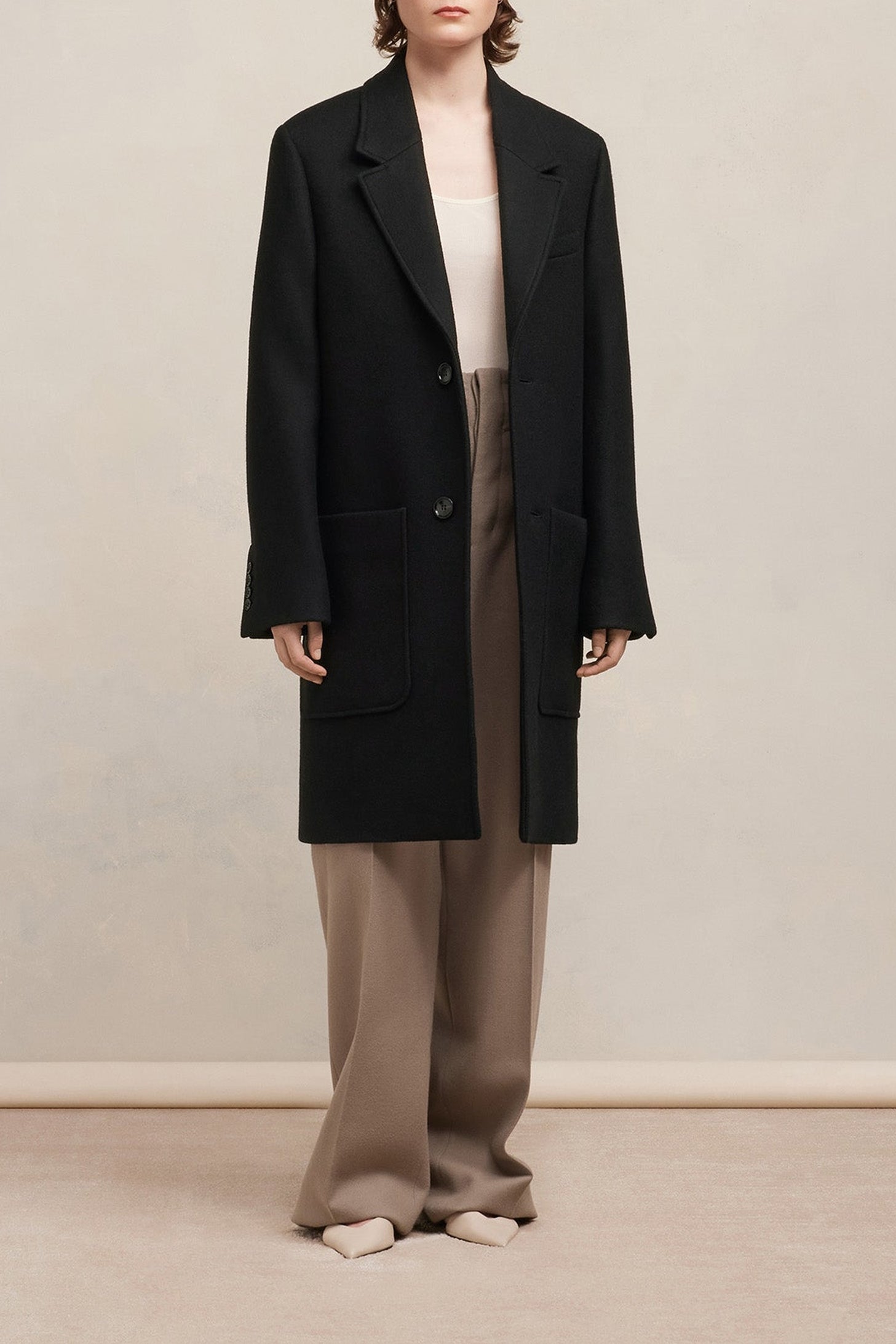 Manteau deux boutons en laine - Black