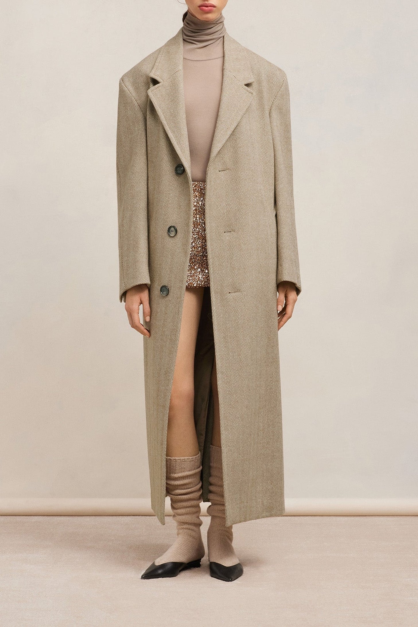 Manteau trois boutons oversize en laine - Champagne & Ivory