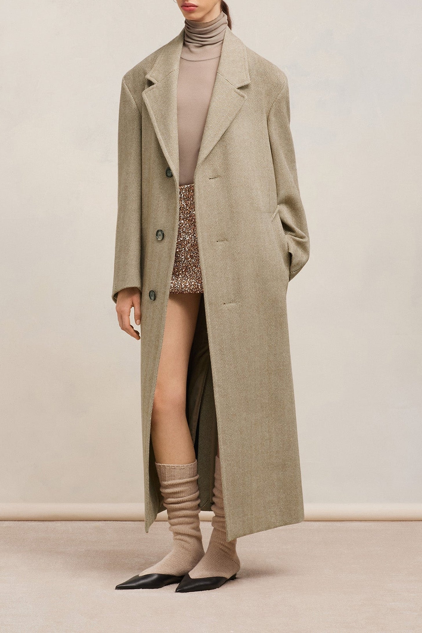 Manteau trois boutons oversize en laine - Champagne & Ivory