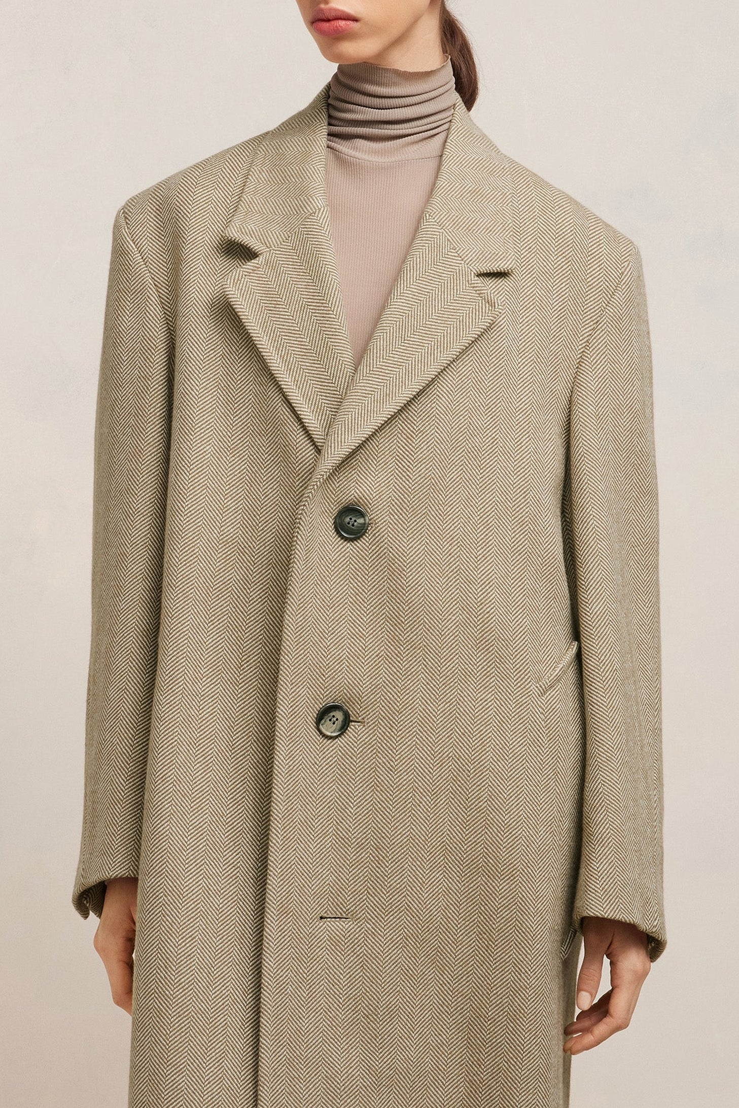 Manteau trois boutons oversize en laine - Champagne & Ivory