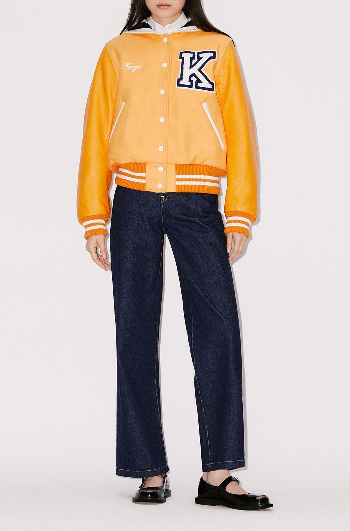 Blouson "Varsity" en laine et cuir - Apricot