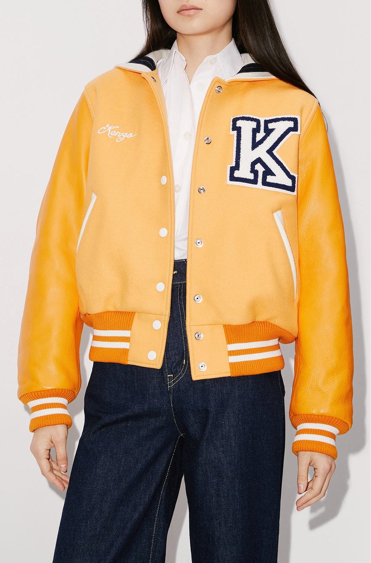 Blouson "Varsity" en laine et cuir - Apricot