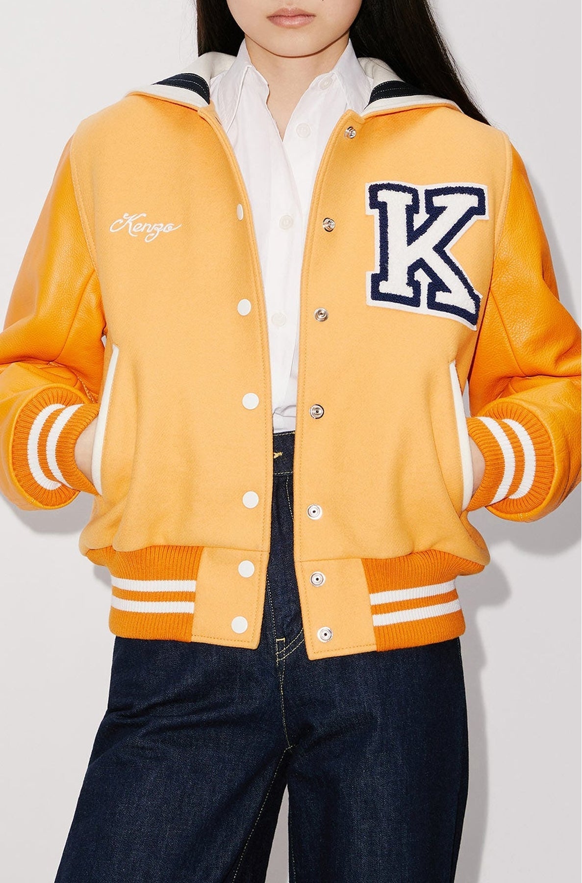 Blouson "Varsity" en laine et cuir - Apricot