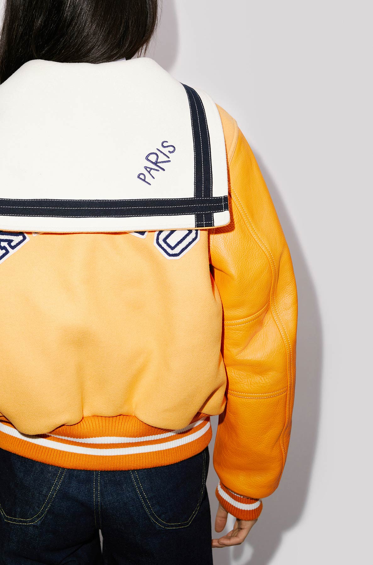 Blouson "Varsity" en laine et cuir - Apricot