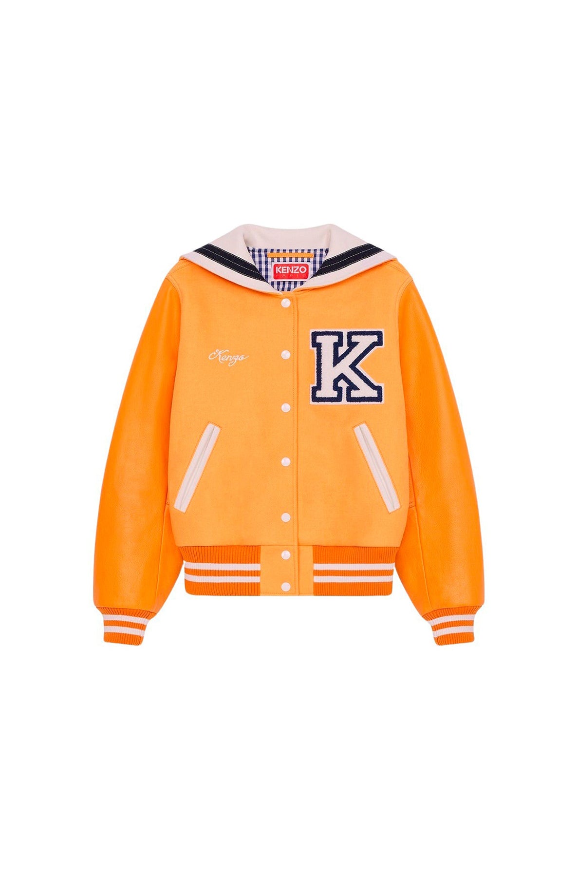 Blouson "Varsity" en laine et cuir - Apricot