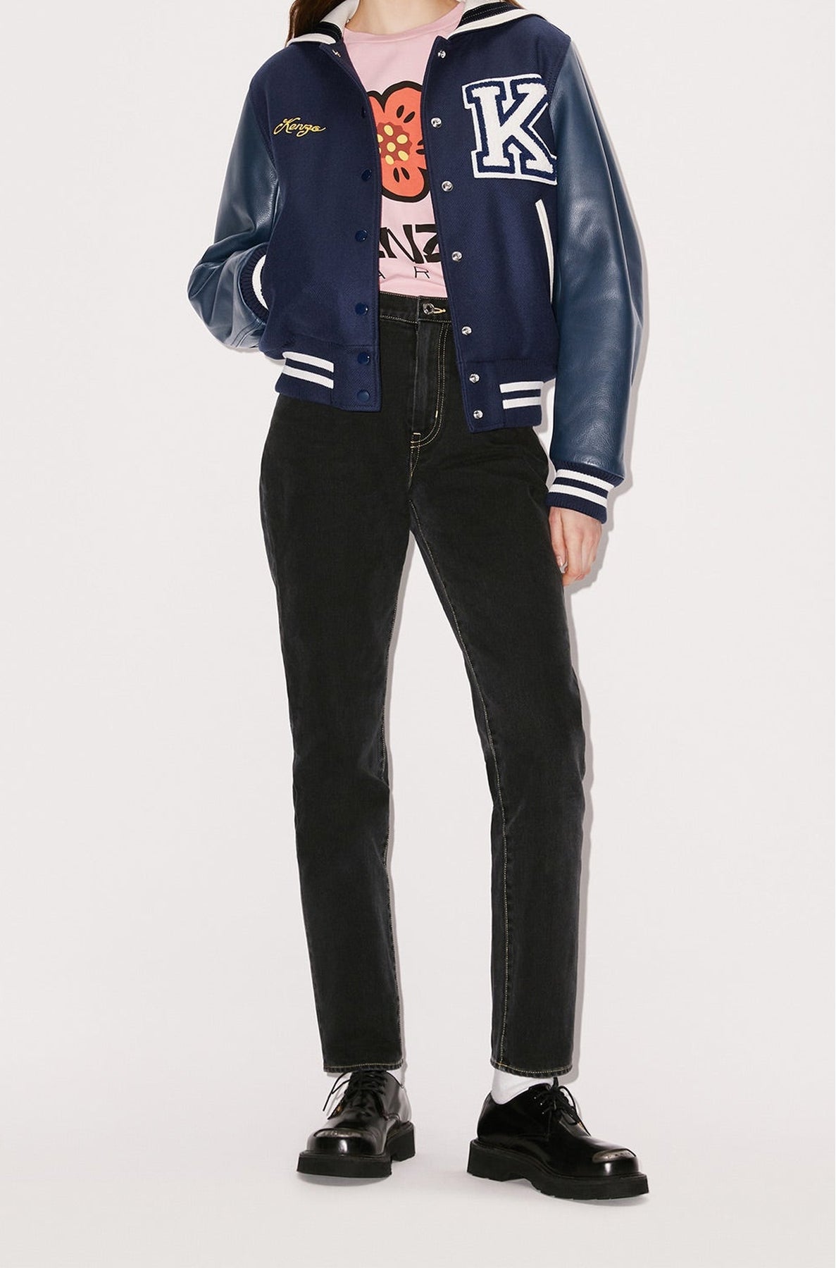 Blouson "Varsity" en laine et cuir - Midnight Blue