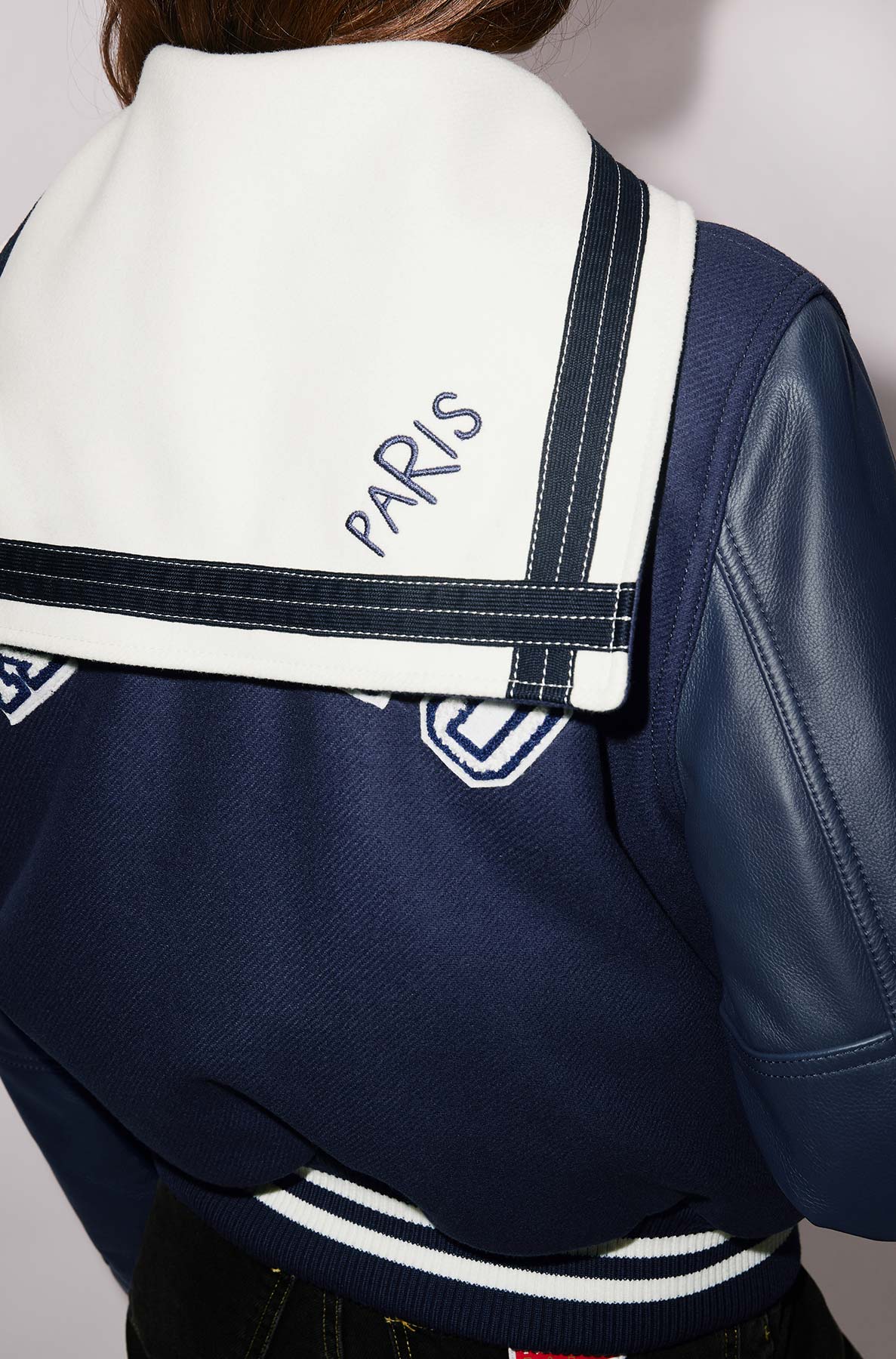 Blouson "Varsity" en laine et cuir - Midnight Blue