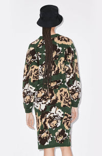 Cardigan court Pixel Flowers en laine - Khaki