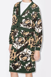 Cardigan court Pixel Flowers en laine - Khaki
