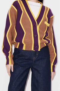 Cardigan boxy à rayures ondulées en laine - Purple