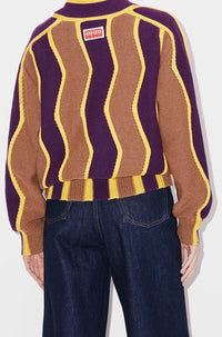 Cardigan boxy à rayures ondulées en laine - Purple
