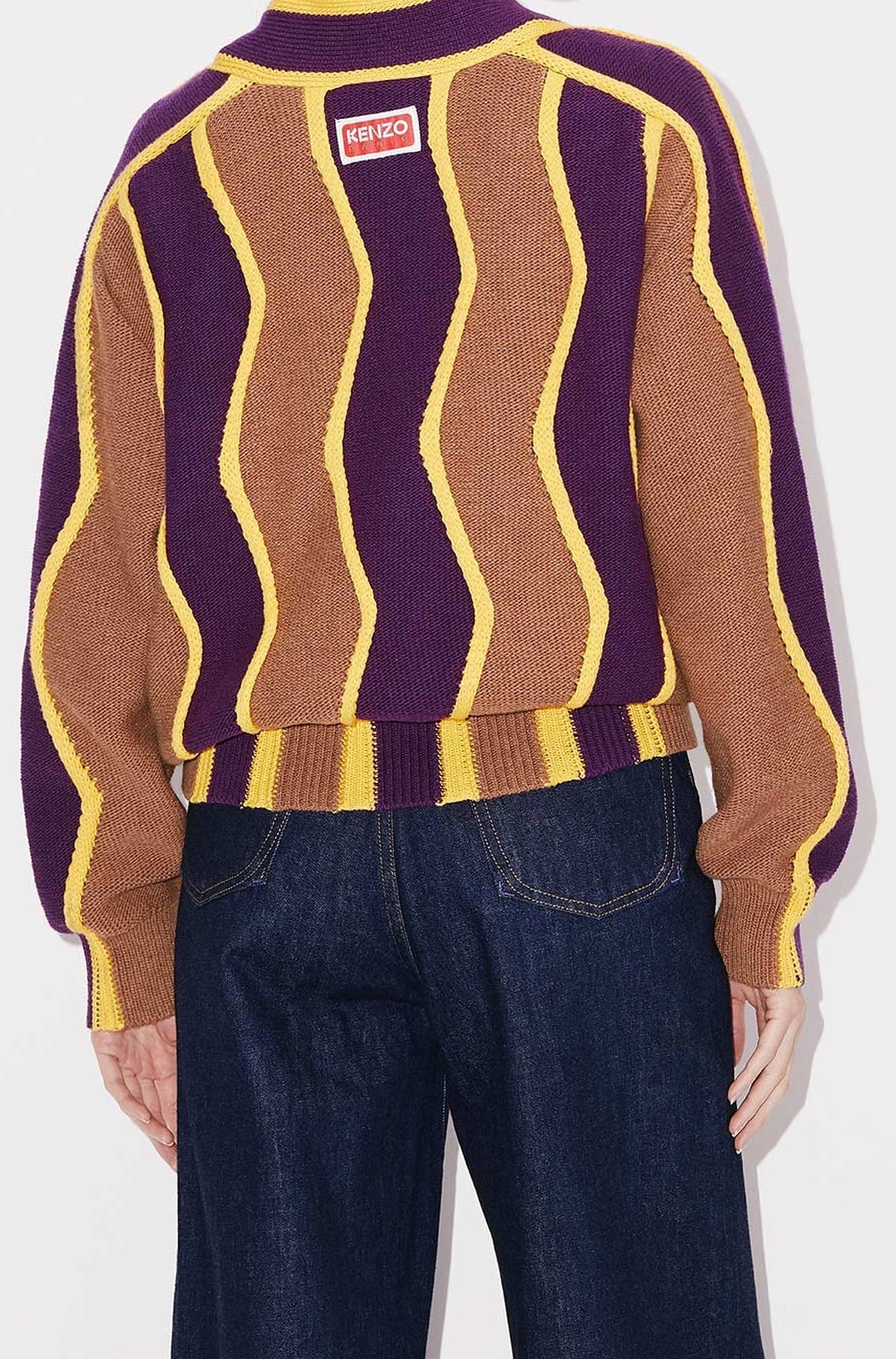 Cardigan boxy à rayures ondulées en laine - Purple