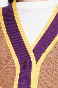 Cardigan boxy à rayures ondulées en laine - Purple