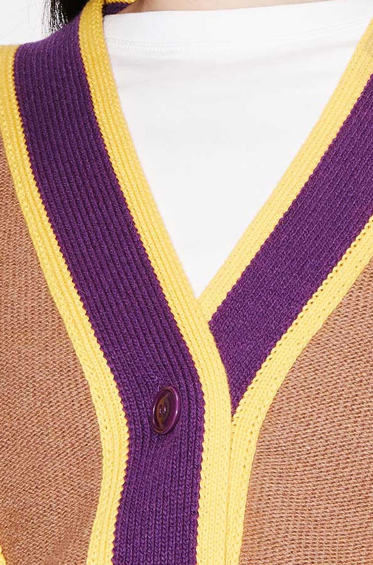 Cardigan boxy à rayures ondulées en laine - Purple