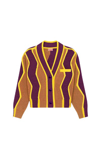 Cardigan boxy à rayures ondulées en laine - Purple