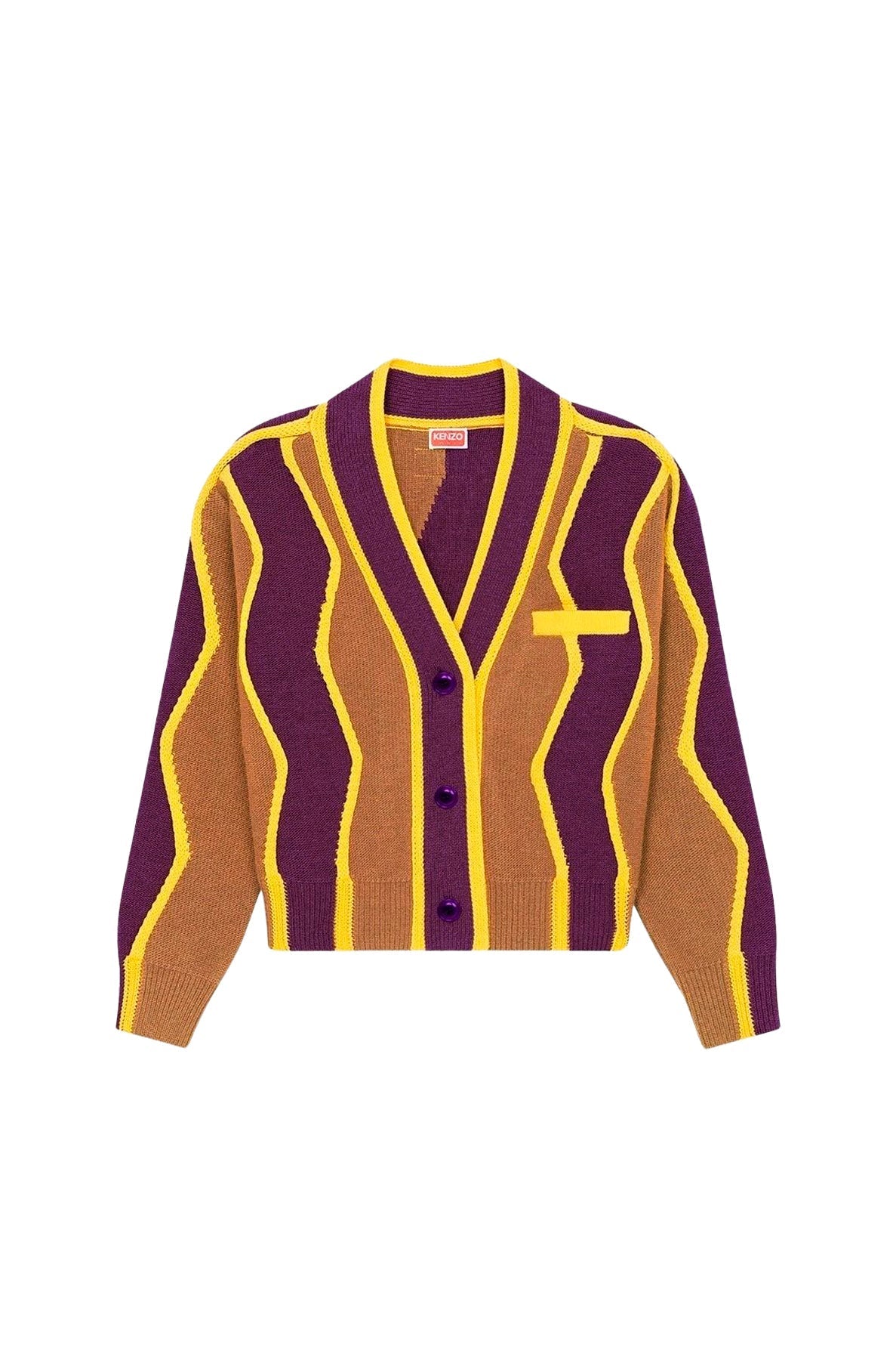Cardigan boxy à rayures ondulées en laine - Purple
