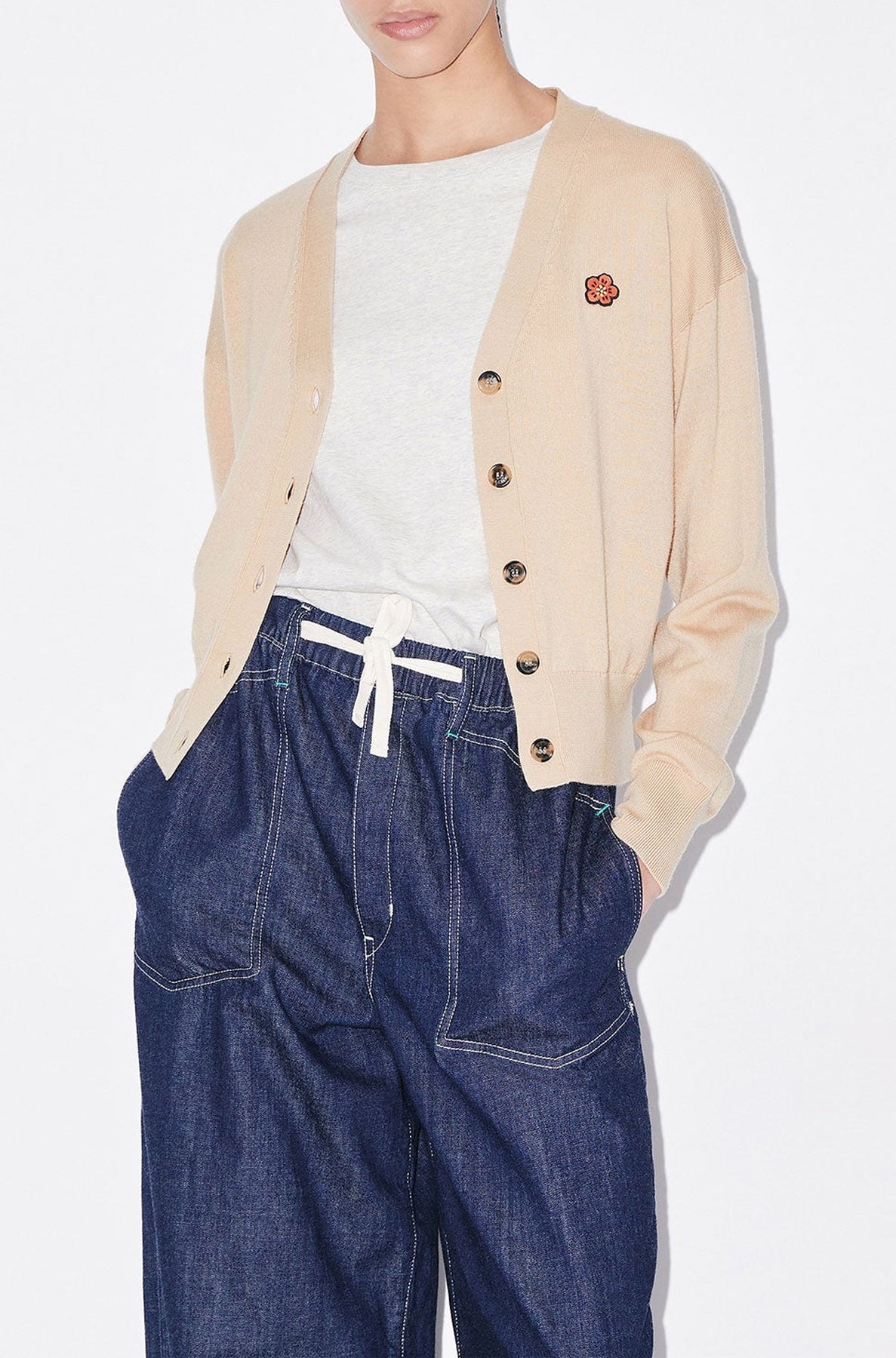 Cardigan brodé "Boke Flower" en laine - Beige