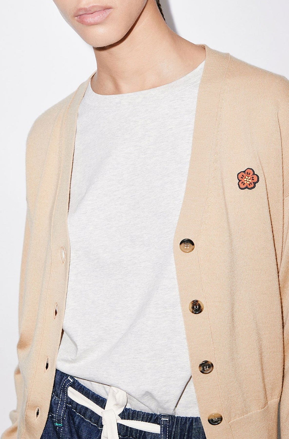 Cardigan brodé "Boke Flower" en laine - Beige