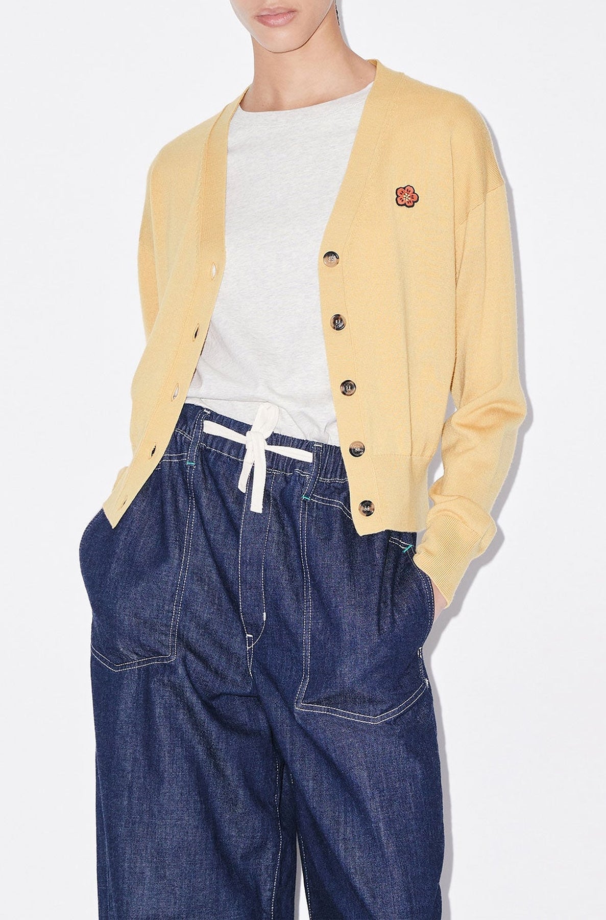 Cardigan brodé "Boke Flower" en laine - Beige