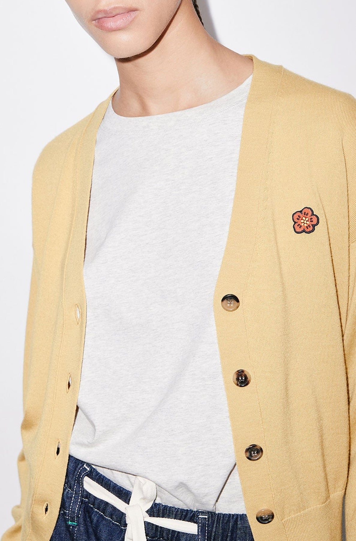 Cardigan brodé "Boke Flower" en laine - Beige
