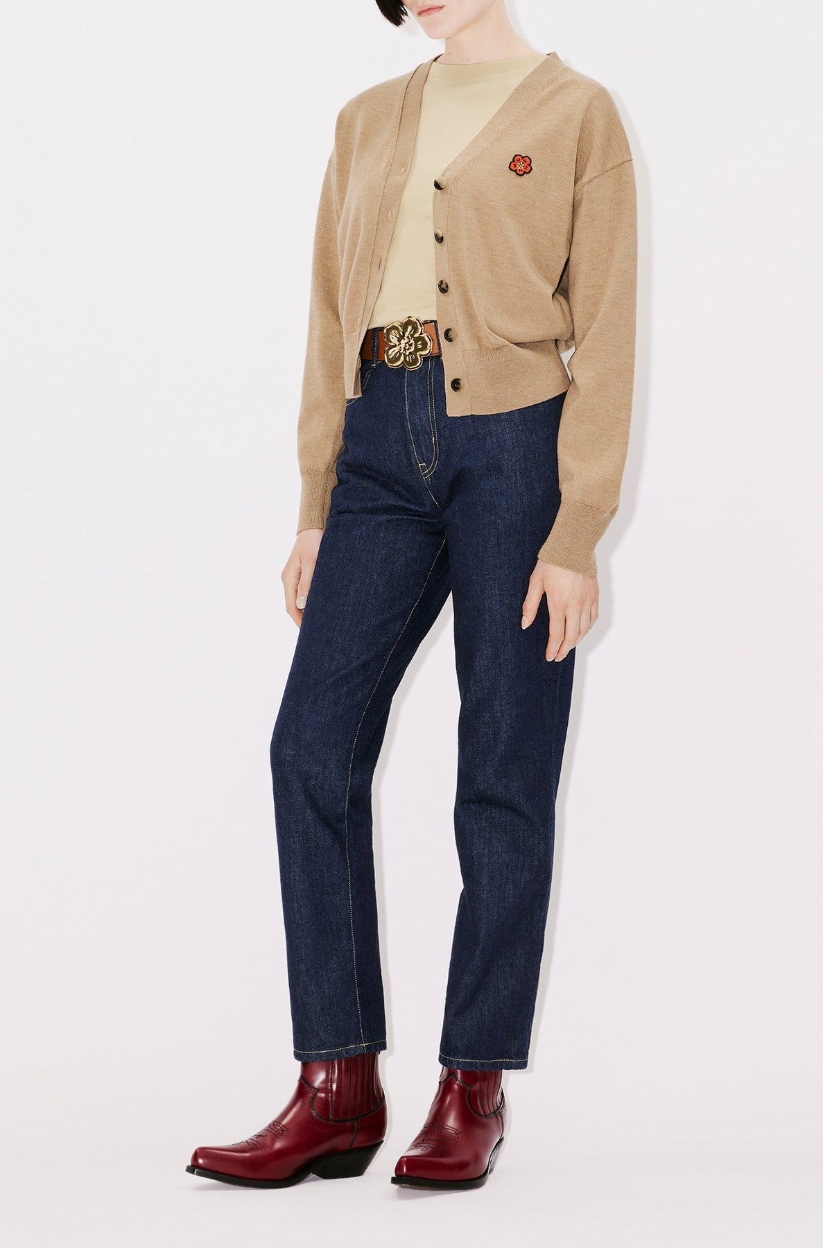 Cardigan brodé "Boke Flower" en laine - Tabac