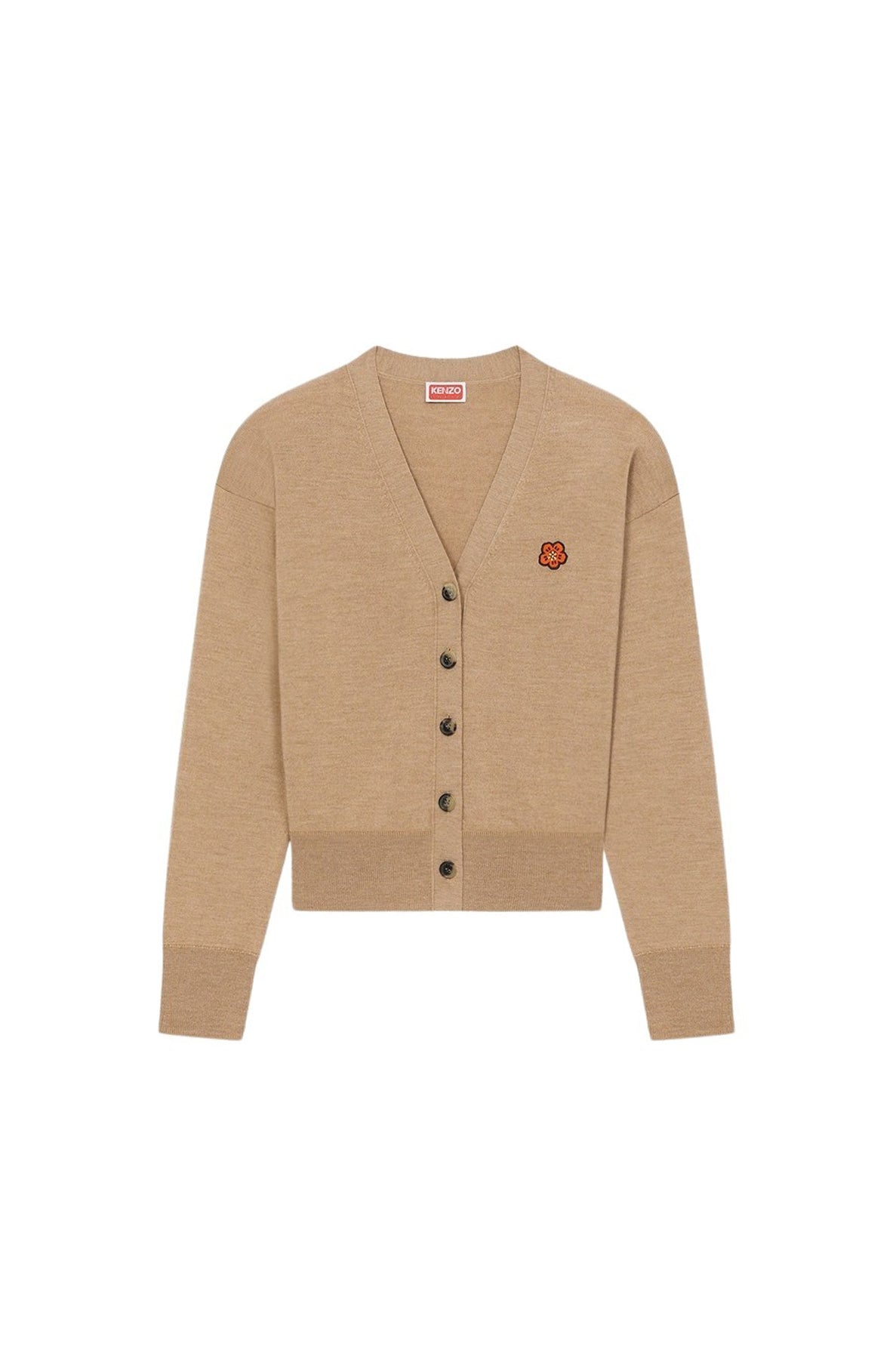 Cardigan brodé "Boke Flower" en laine - Tabac