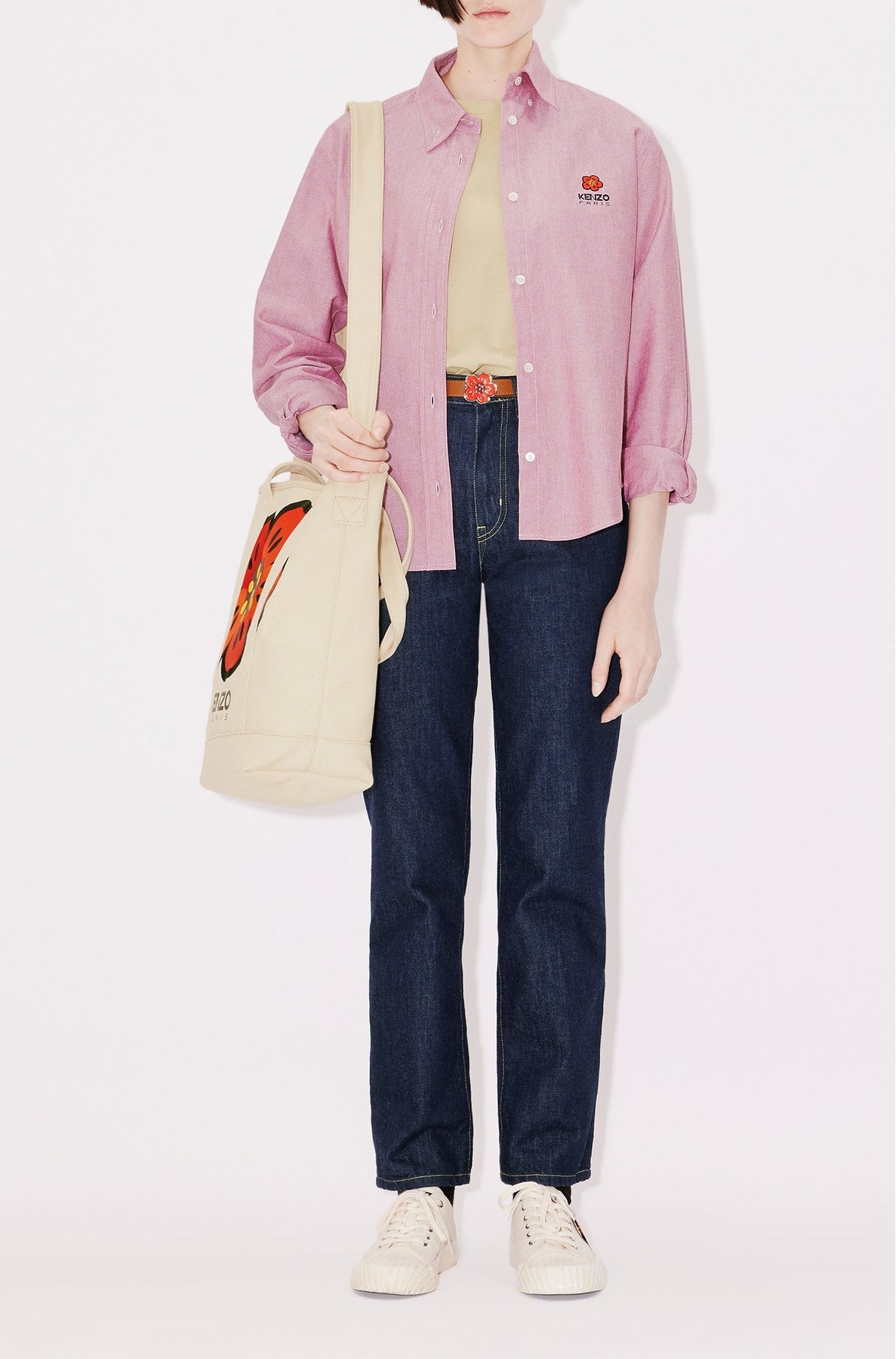Chemise slim brodée "Boke Flower" - Cherry