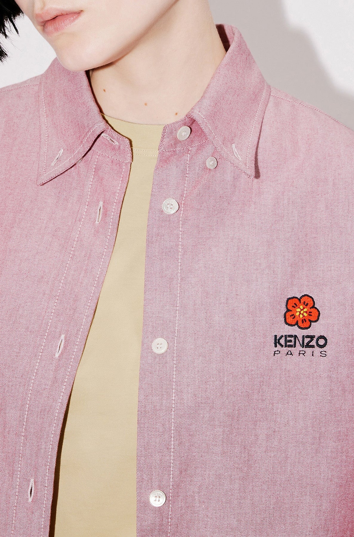 Chemise slim brodée "Boke Flower" - Cherry