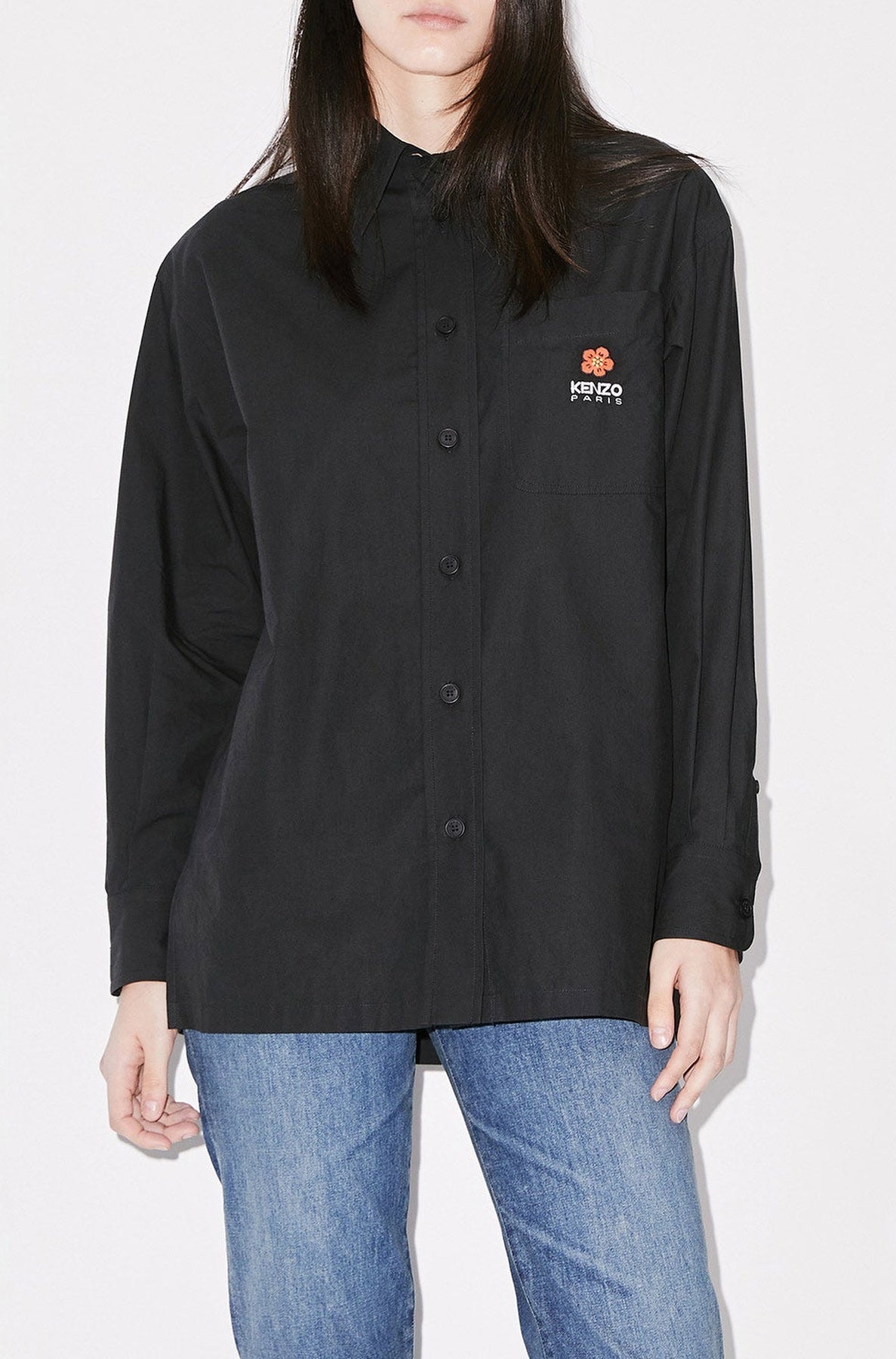 Boke Flower embroidered oversized shirt - Black