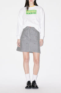 Jupe courte en denim à rayures "Kenzo Pixel" - Rinse Blue