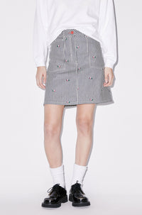 Jupe courte en denim à rayures "Kenzo Pixel" - Rinse Blue