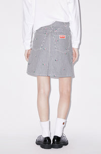 Jupe courte en denim à rayures "Kenzo Pixel" - Rinse Blue