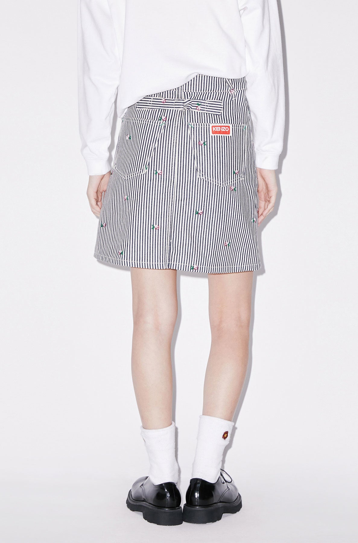 Jupe courte en denim à rayures "Kenzo Pixel" - Rinse Blue