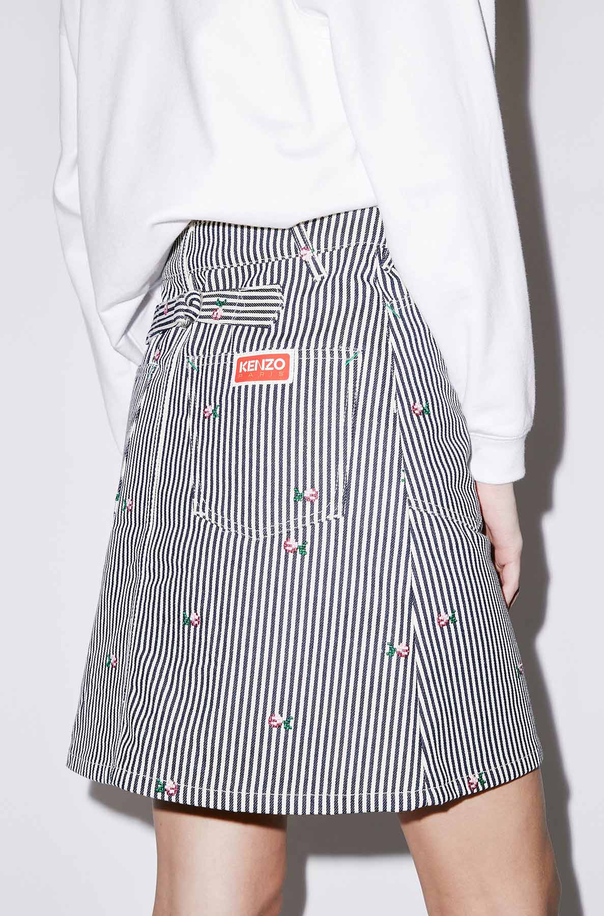 Jupe courte en denim à rayures "Kenzo Pixel" - Rinse Blue