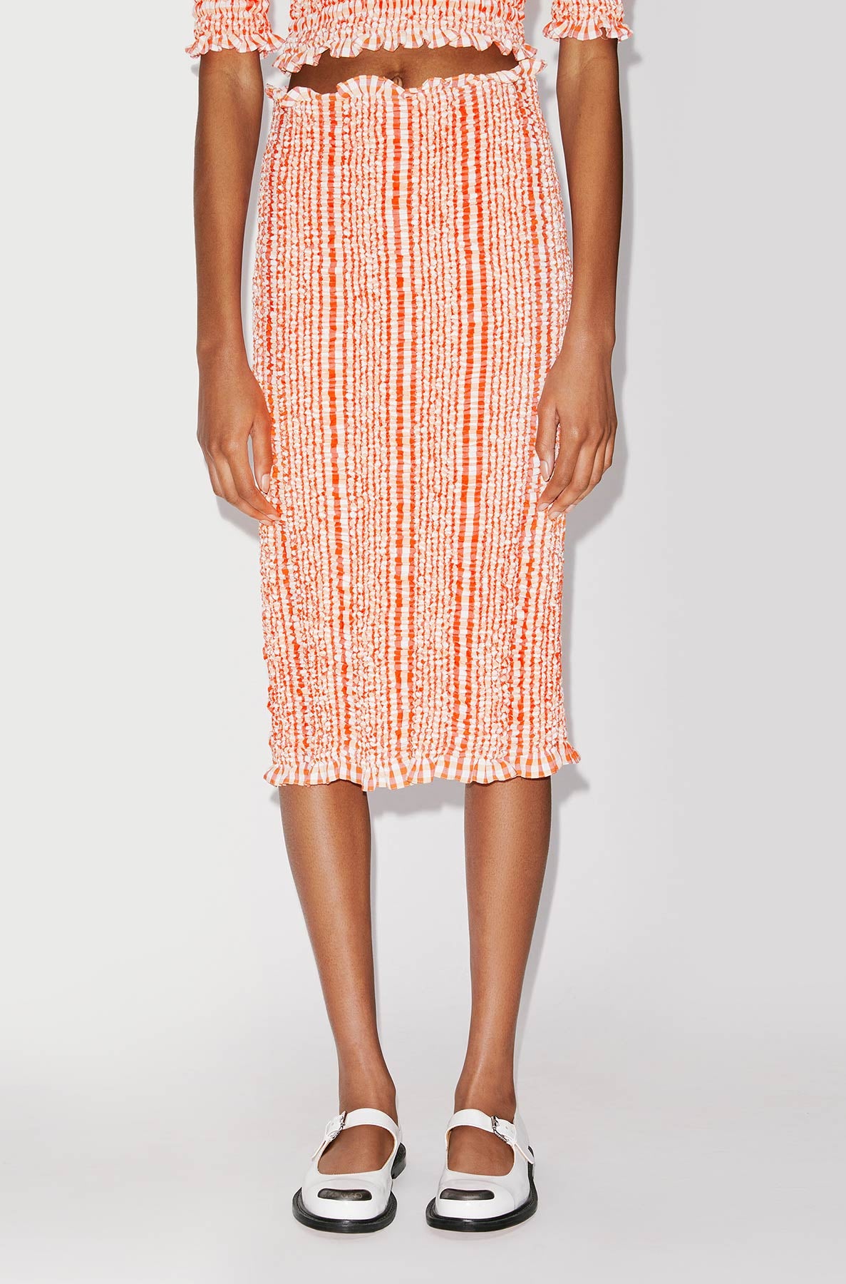 Jupe midi à smocks - Medium Orange
