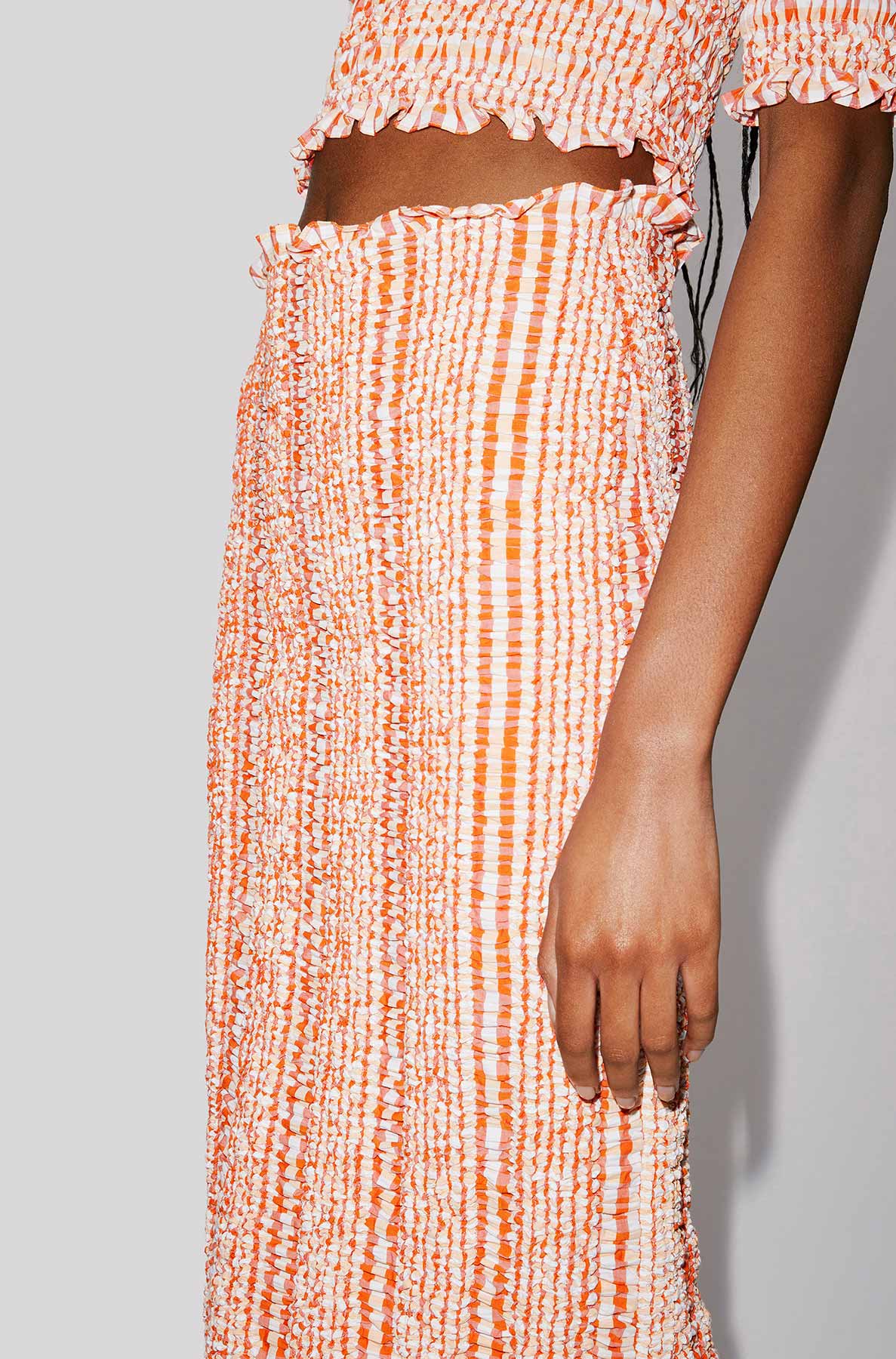 Jupe midi à smocks - Medium Orange
