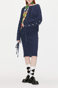 Jupe midi à lacets - Midnight Blue