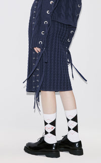 Jupe midi à lacets - Midnight Blue