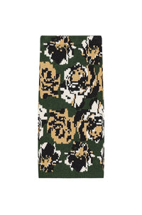 Pixel Flowers midi skirt in wool - Khaki