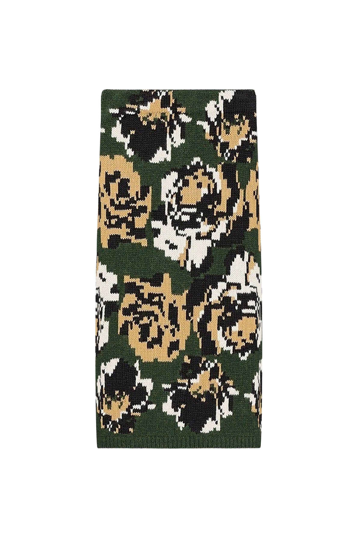 Pixel Flowers midi skirt in wool - Khaki