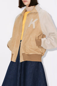 Kenzo Elephant" Varsity Jacket in suede leather - Cognac