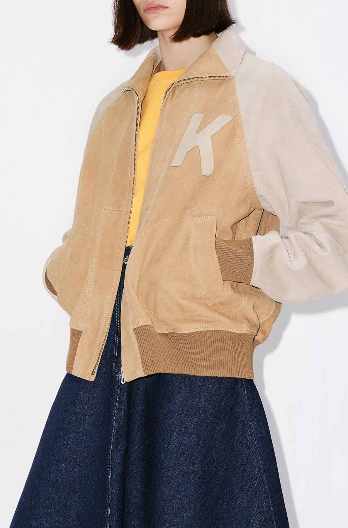 Kenzo Elephant" Varsity Jacket in suede leather - Cognac