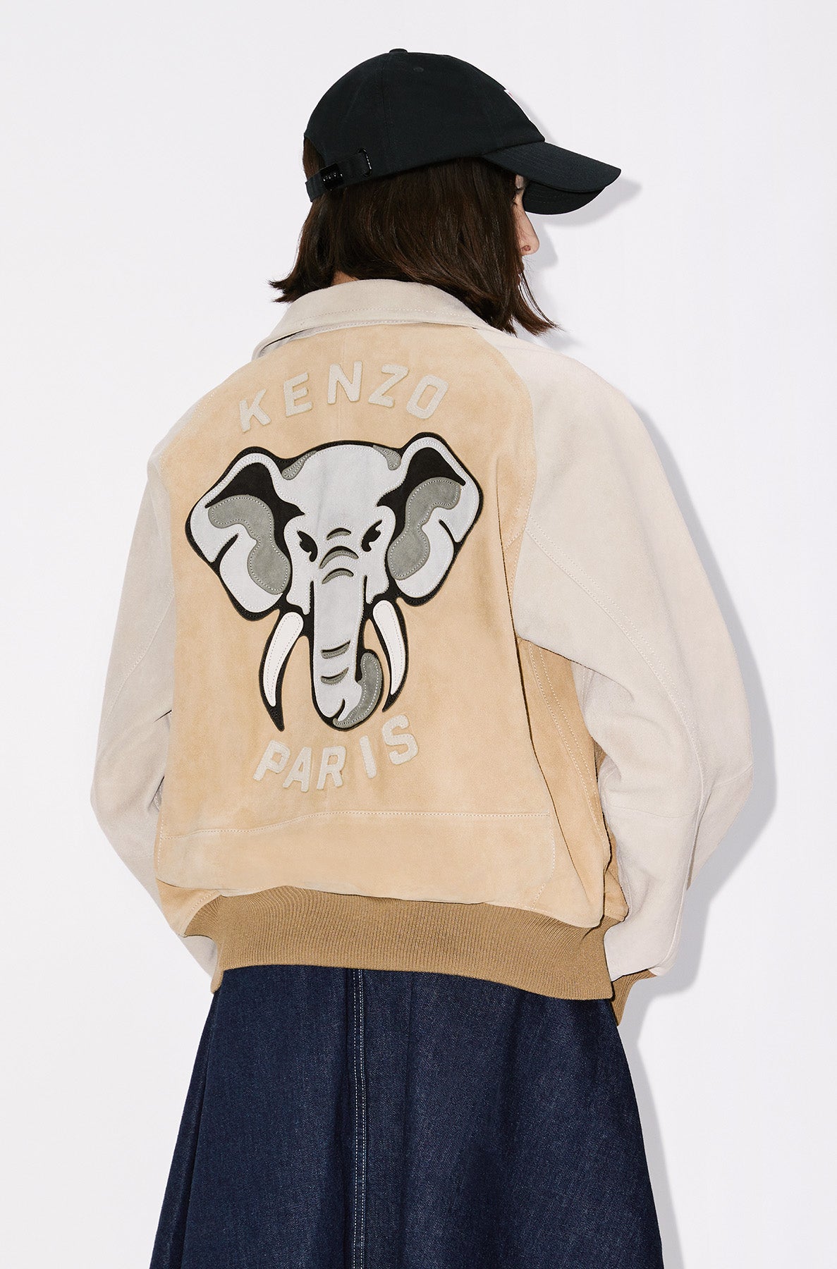 Kenzo Elephant" Varsity Jacket in suede leather - Cognac