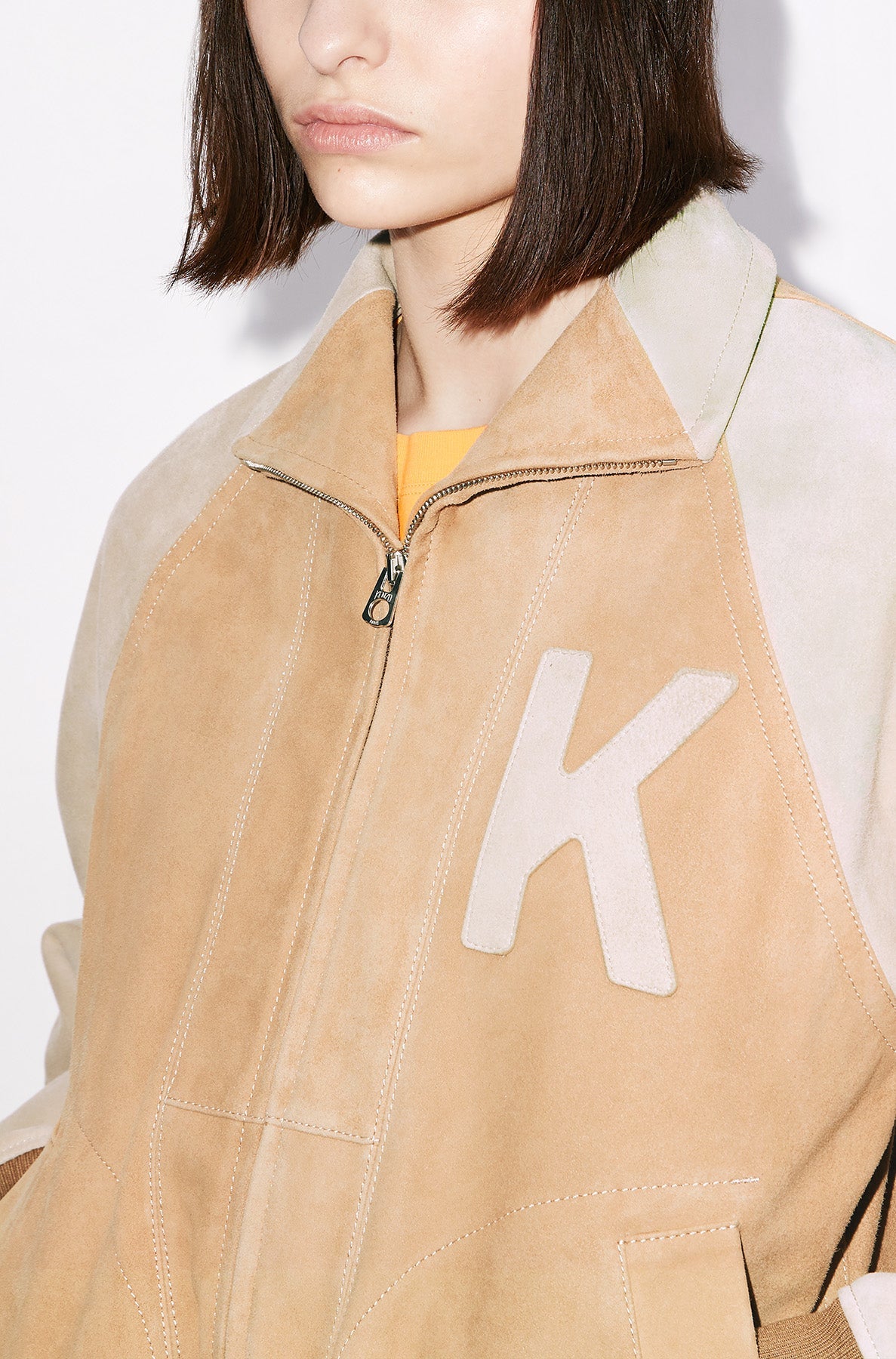 Kenzo Elephant" Varsity Jacket in suede leather - Cognac