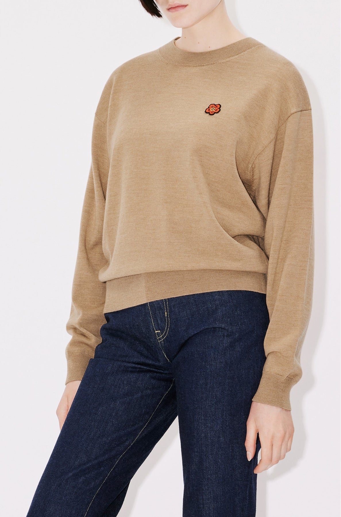 Pull brodé "Boke Flower" en laine - Tabac